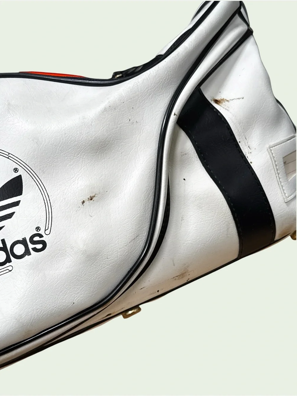 VTG 70s 80s Adidas Trefoil White Black Leatherette Duffel Gym Bag Rare